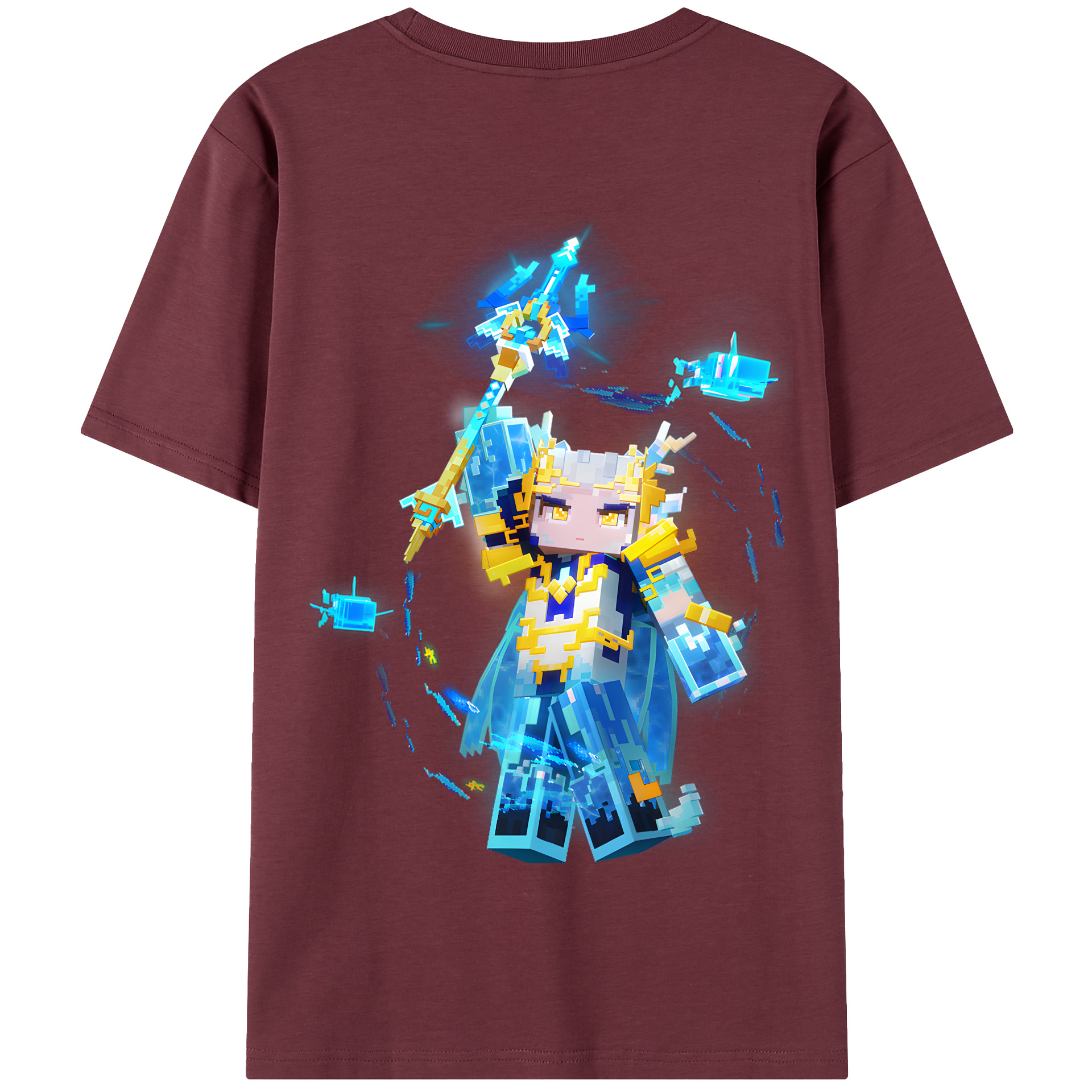 （画像用） マインクラフト ブロックの世界 Minecraft MC Block world 綿100％半袖Tシャツ（背面プリント）